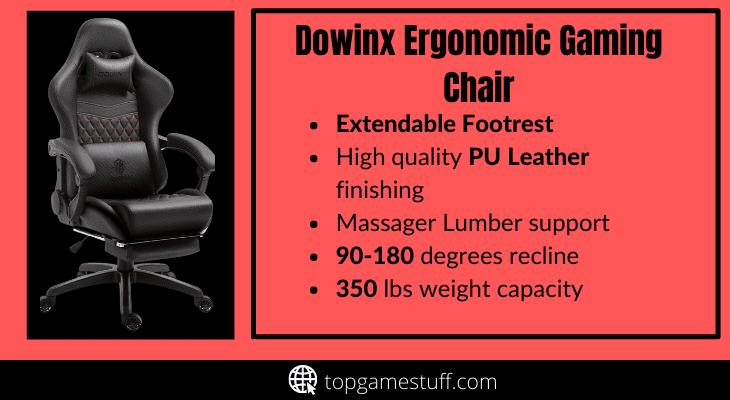 Dowinx Ergonomic gaming chair with lumbar support and footrest.