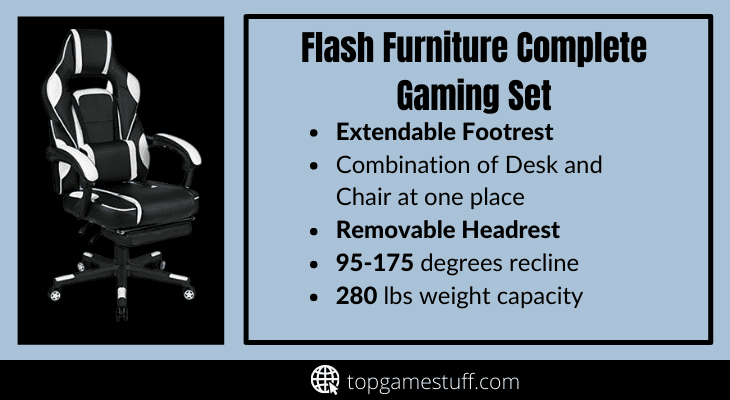 Flash furniture black and white gaming chair with footrest.

