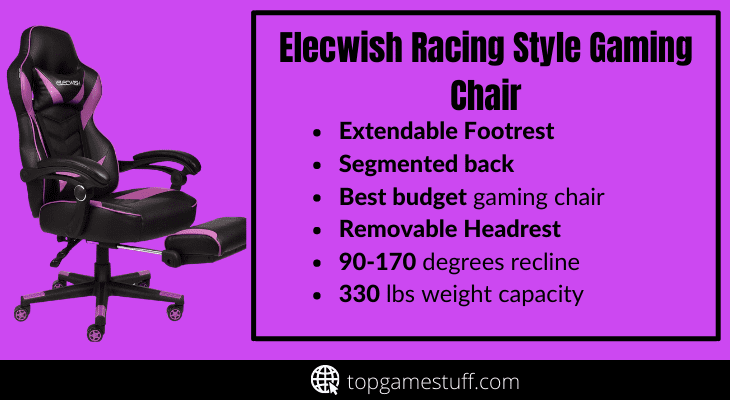 Elecwish racing style high end gaming  gaming chair, PU  leather with extendable footrest.