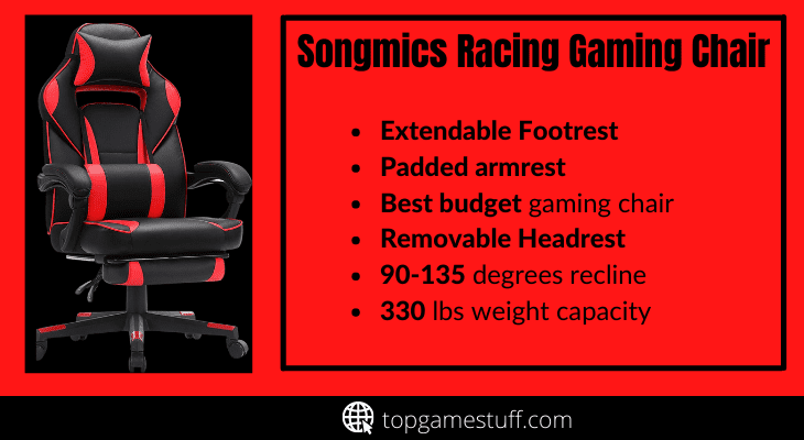 SONGMICS Racing Gaming Chair, Adjustable Ergonomic Office Chair with Footrest,