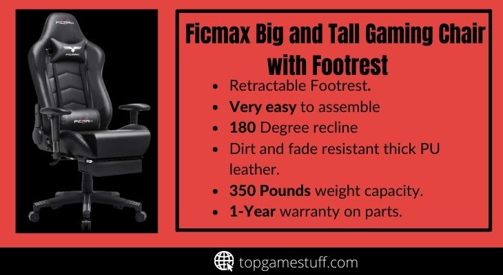 Ficmax big and tall gaming chair with footrest