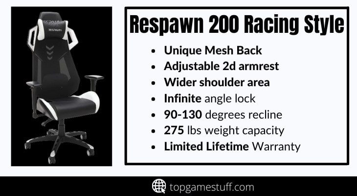 Respawn 200 racing style computer chair for wider people