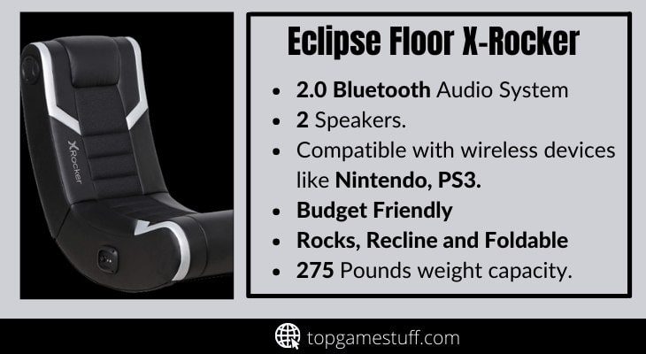 Eclipse Floor Rocker Black and silver Gaming chair with Bluetooth speakers