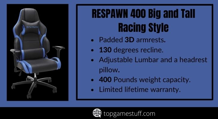 Respawn 400 big and tall racing style gaming chair