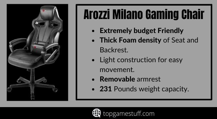 Arozzi Milano Budget friendly gaming chair under $200