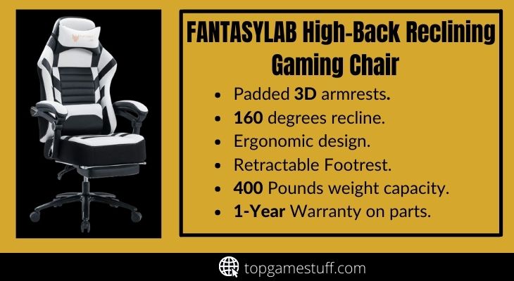 Fantasy-lab high back reclining gaming chair with footrest