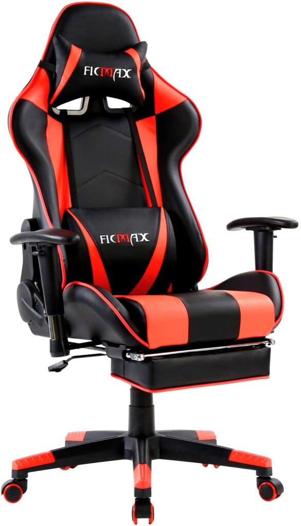 Ficmax red and black pc gaming chair with footrest