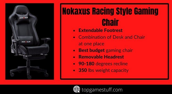 Nokaxus  masage and lumbar support gaming chair with extendable footrest