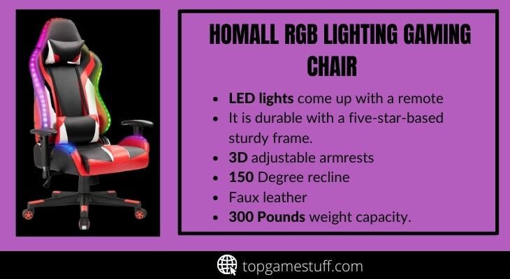 Homall gaming chair with RGB lighting
