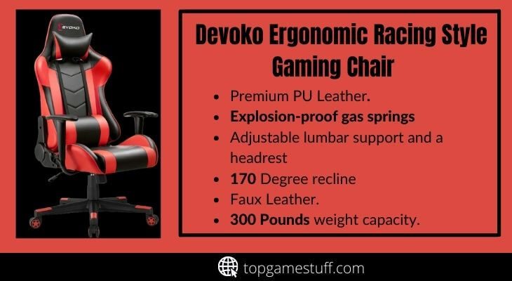 Deveko ergonomic racing style gaming chair under $100